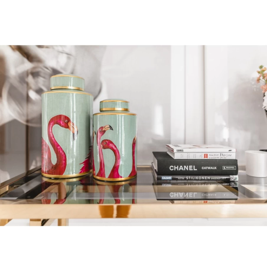 KARE Design Flamingo Decorative Jar - 29cm Height, Pink Flamingos Home Decor, Modern Tabletop Vase