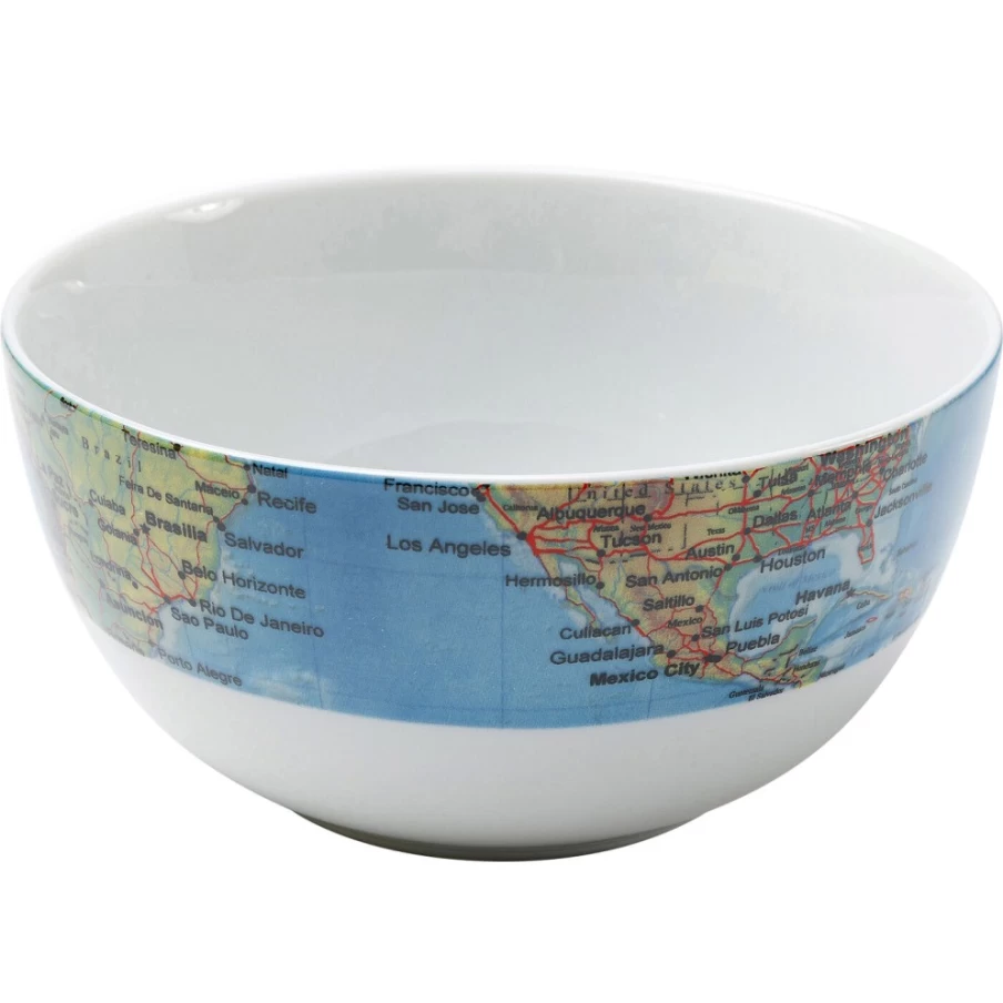 "KARE Design Modern Ceramic Cereal Bowl with Unique Map Pattern – Stylish Kitchen Dining Essentials"