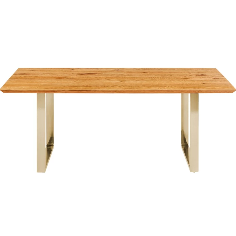 "KARE Design Symphony Oak Dining Table with Brass Details - 180x90cm Modern Wooden Table"
