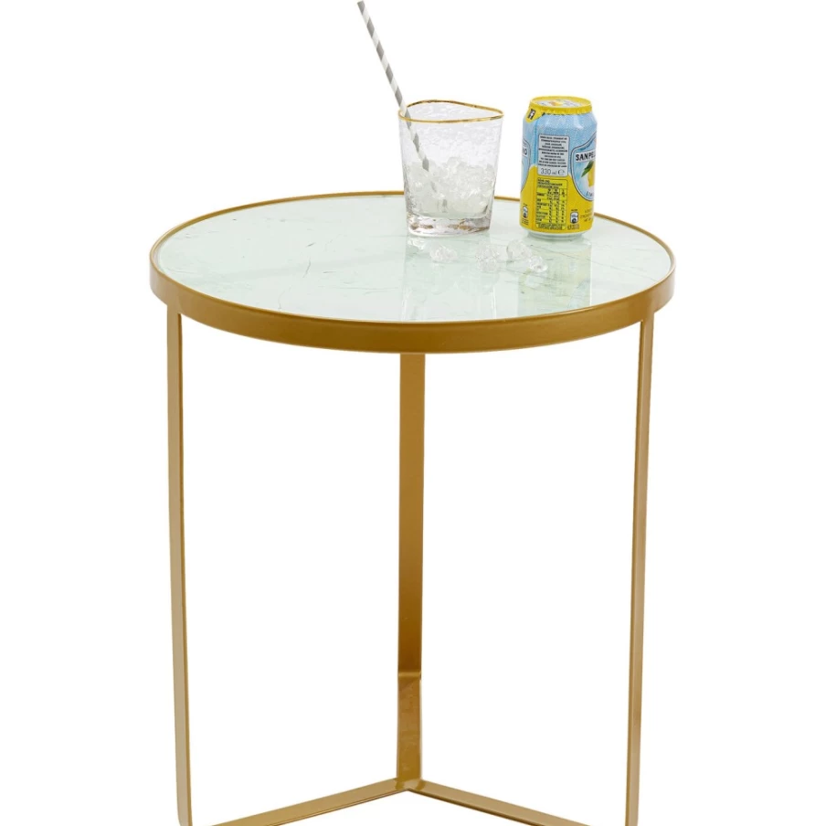KARE Design Gold Marble Side Table - Modern Oval Accent Table with Metal Base for Living Room
