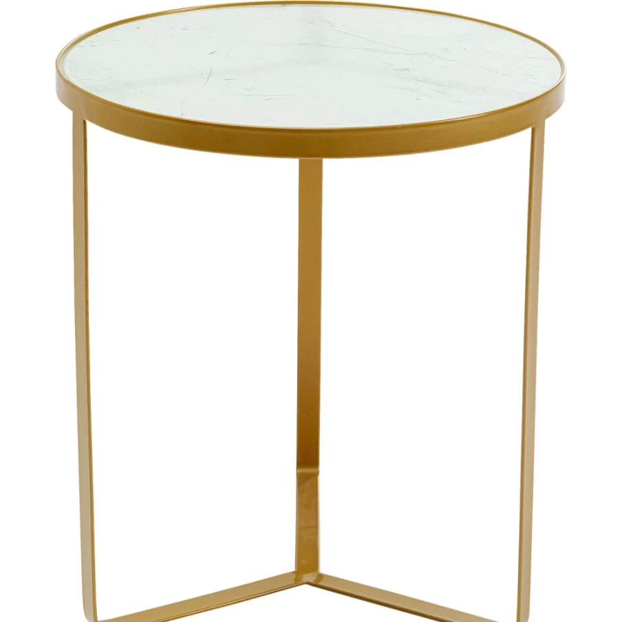 KARE Design Gold Marble Side Table - Modern Oval Accent Table with Metal Base for Living Room