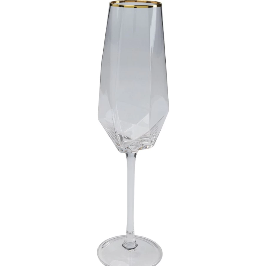 KARE Design Champagne Glasses with Diamond Cut Gold Rim - Elegant Crystal Flutes for Celebrations