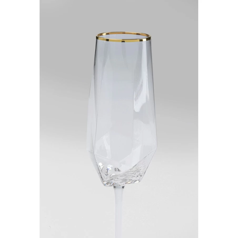 KARE Design Champagne Glasses with Diamond Cut Gold Rim - Elegant Crystal Flutes for Celebrations