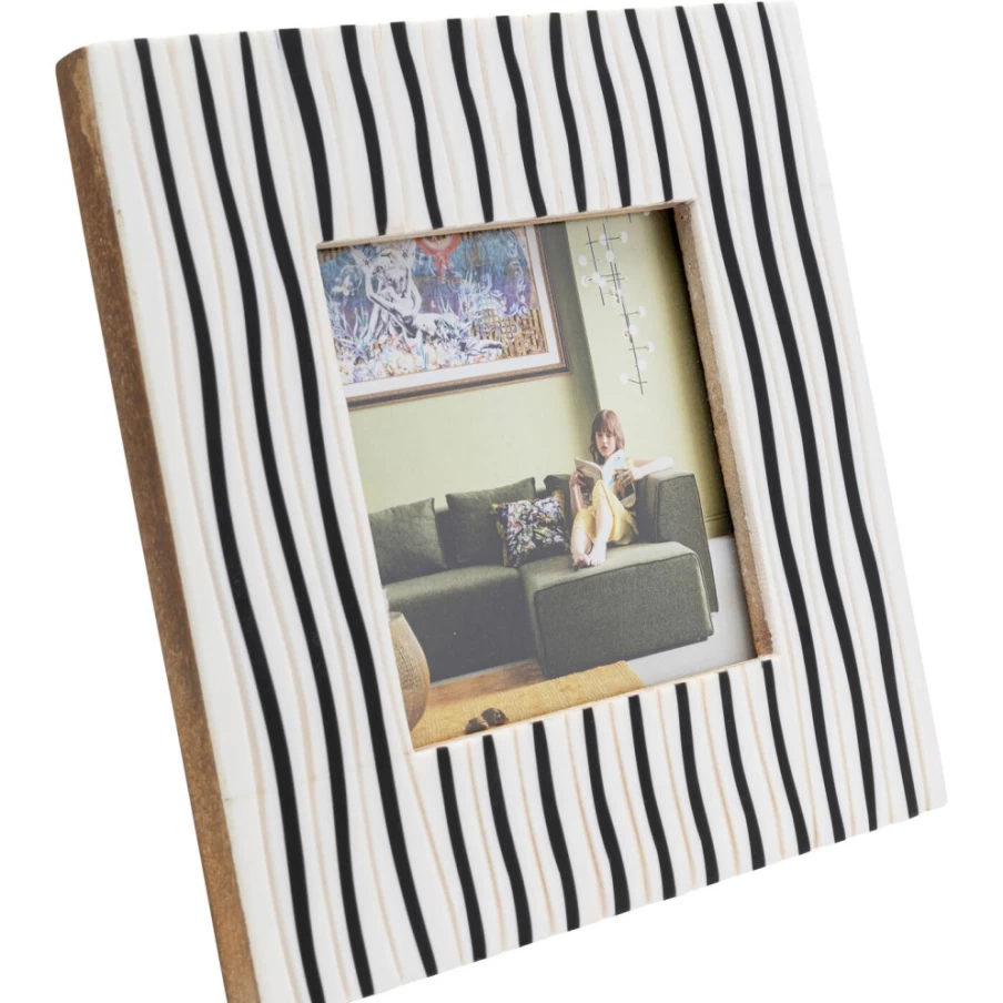 KARE Design Modern Black Stripes Picture Frame 10x10cm - Square Wall Photo Frame for Home Decor
