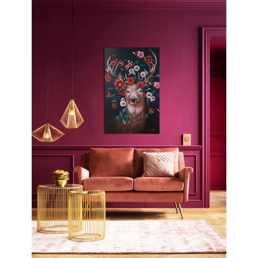 "KARE Design Canvas Wall Art - Deer in Floral Landscape Painting 90x140 cm"