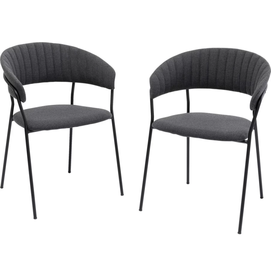 KARE Design Modern Armchair Set of 2 - Belle Anthracite Upholstered Lounge Chairs with Armrests