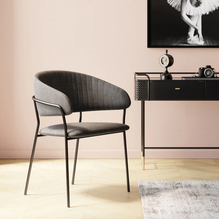 KARE Design Modern Armchair Set of 2 - Belle Anthracite Upholstered Lounge Chairs with Armrests