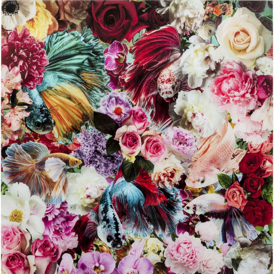 KARE Design 3D Glass Picture Rose Paradise Wall Art - 120x120cm Modern Floral Decor