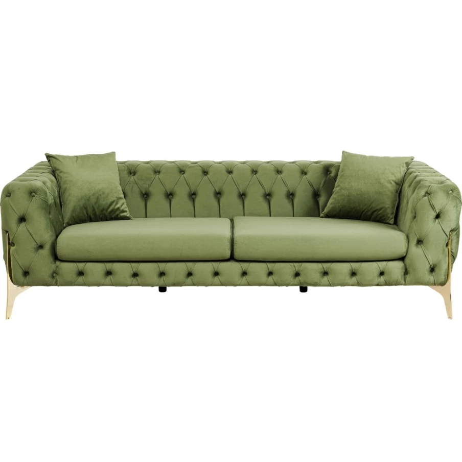 "KARE Design Bellissima 3-Seater Velvet Sofa in Green – 240cm Luxury Modern Living Room Furniture"