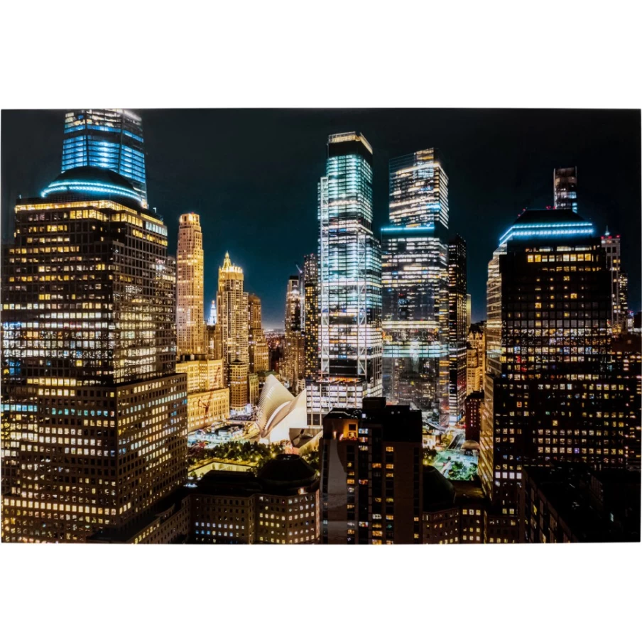 "KARE Design Modern Glass Skyline Night Art Print - 150x100cm Wall Decor Picture"