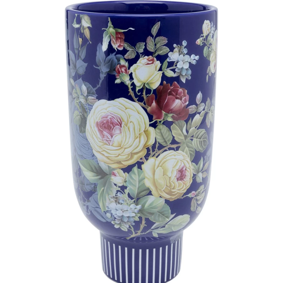 KARE Design Modern Blue Rose Deco Vase - 27cm Handcrafted Ceramic Home Decor