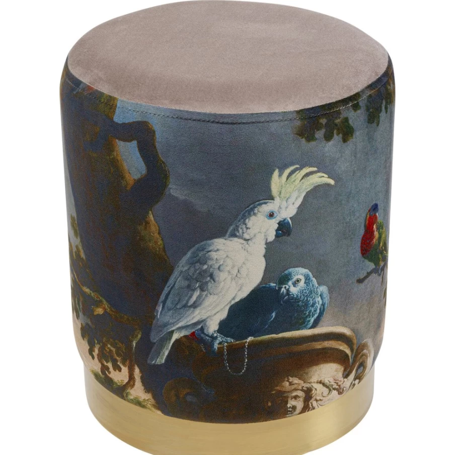 KARE Design Modern Cherry Wood Parrot Stool with Brass Accents - 32cm Height