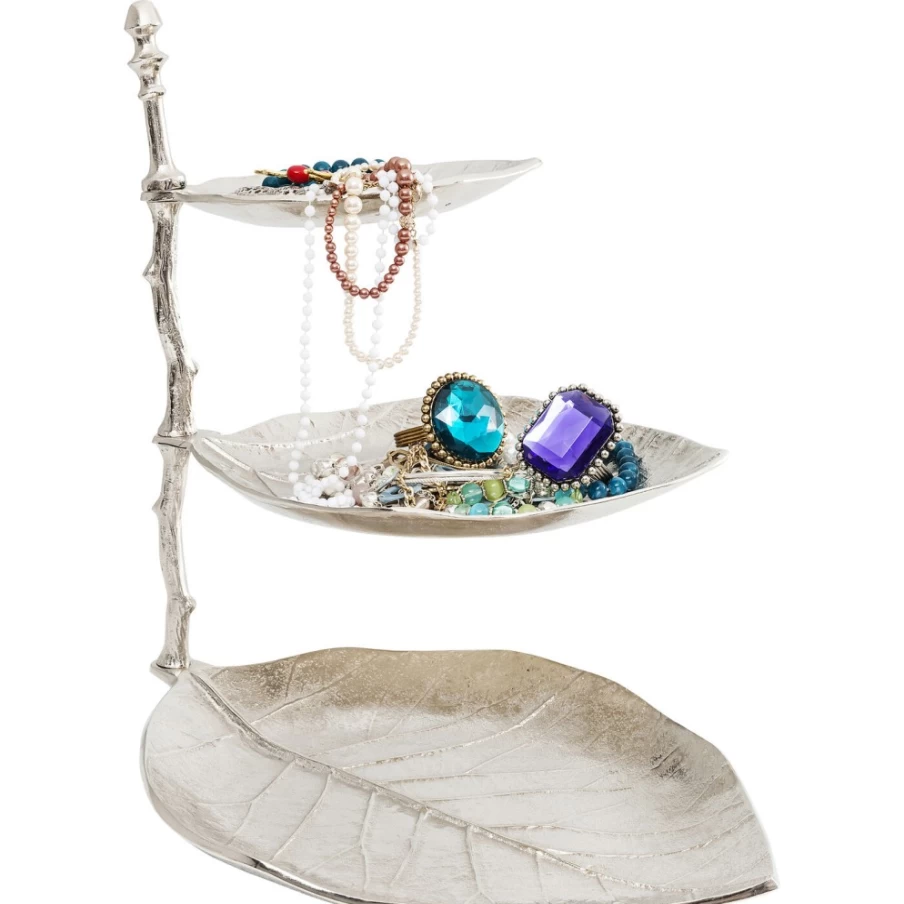 KARE Design Modern Deco Etagere Shelf with Leaf Pattern in Silver Finish - Stylish Display Stand for Home Decor