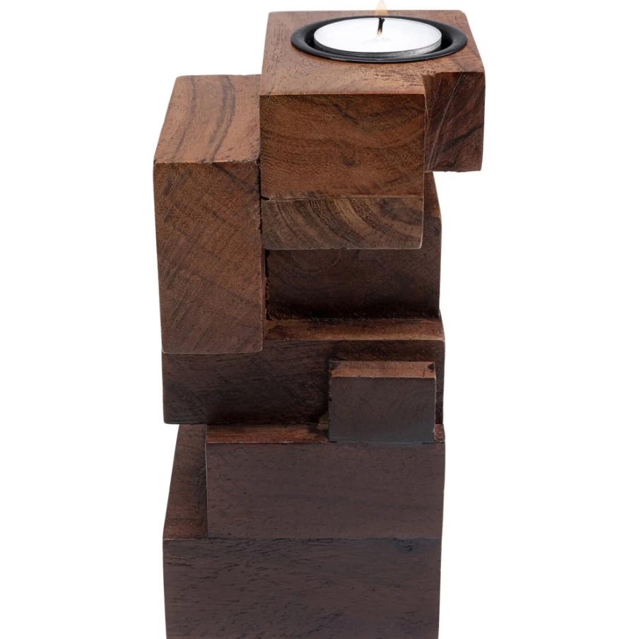 KARE Design Modern Tealight Holder - Wooden Tetris Style Candle Stand - 17cm Home Decor