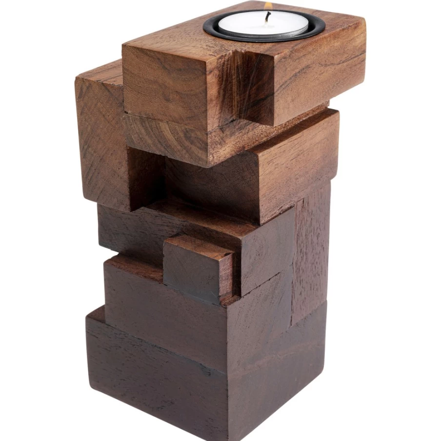 KARE Design Modern Tealight Holder - Wooden Tetris Style Candle Stand - 17cm Home Decor