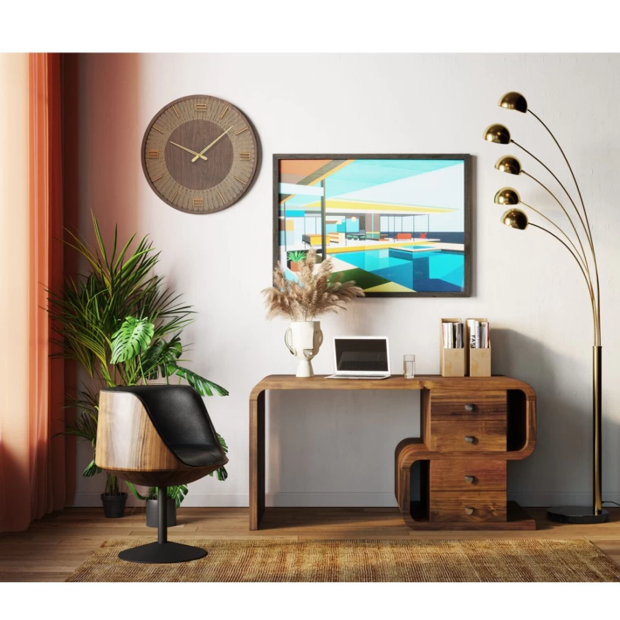 KARE Design Modern Wall Clock Levi Brown 60cm Round Analog Decorative Home Office Decor