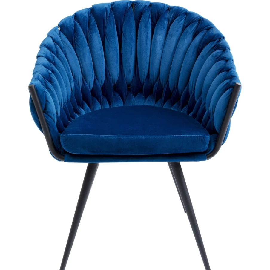 "KARE Design Modern Blue Armchair With Wooden Knot Accent - Stylish Comfort Chair For Living Room"