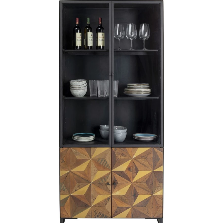 KARE Design Modern Gold Display Cabinet 90x180cm - Illusion Style Glass Shelves Living Room Storage