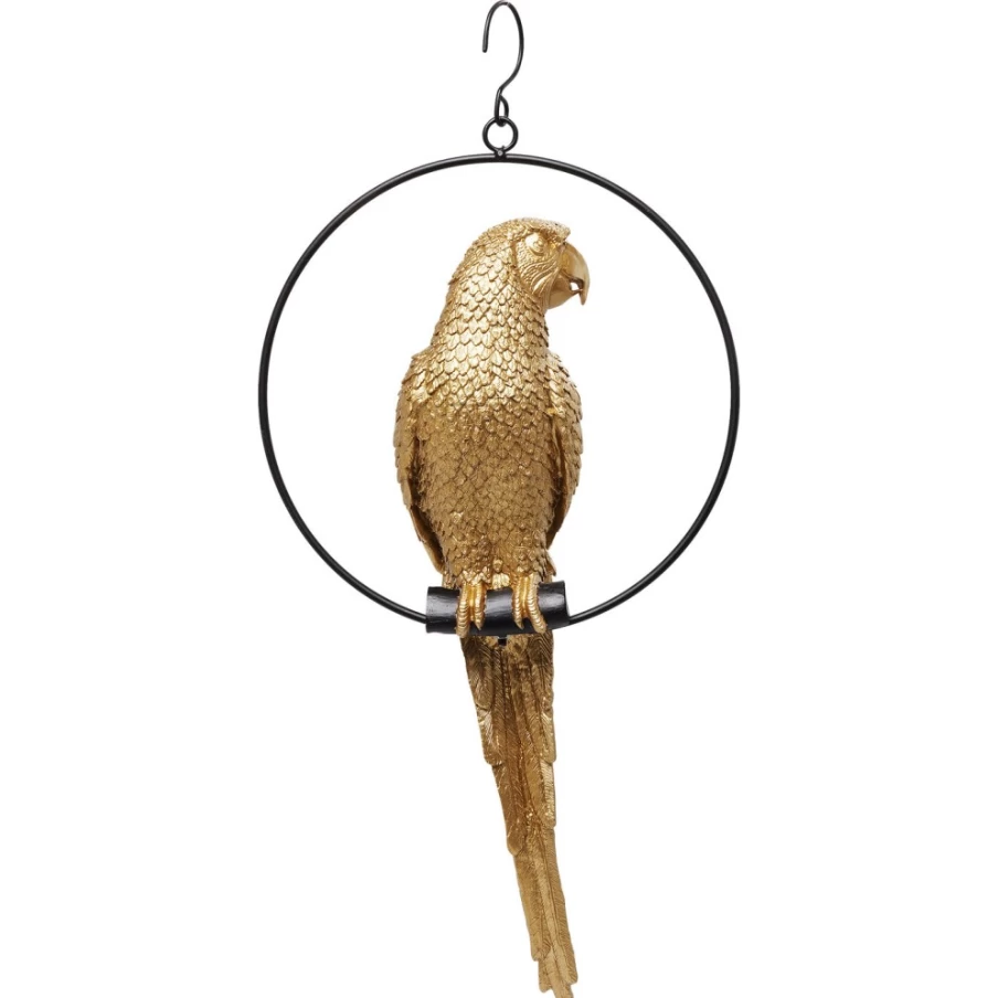 KARE Design Gold Swinging Parrot Decor Figurine - Handcrafted Home Accent Statue