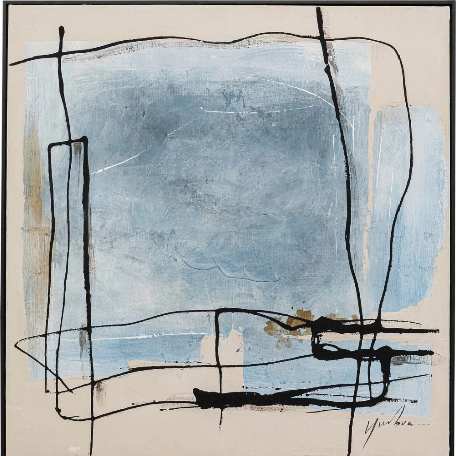 KARE Design Modern Framed Wall Art Picture in Dust Blue - 100x100 cm Square Canvas Print for Home Decor