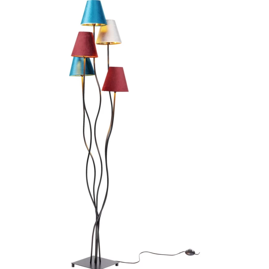 KARE Design Modern Floor Lamp with Flexible Shade in Luxe Black Velvet - Cinque Adjustable Lighting