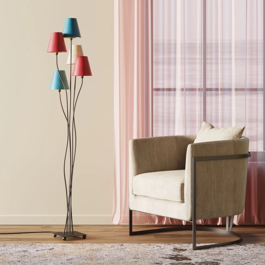 KARE Design Modern Floor Lamp with Flexible Shade in Luxe Black Velvet - Cinque Adjustable Lighting