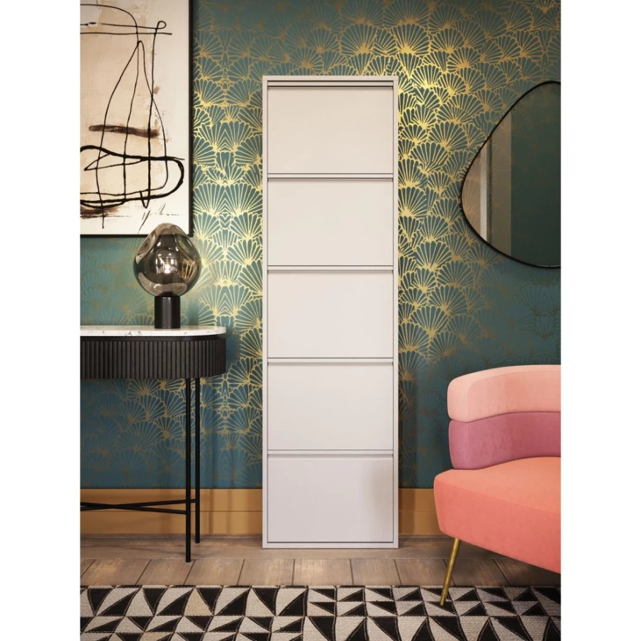 KARE Design Shoe Storage Cabinet Caruso 5 in Cream White | Modern Shoe Organizer with 5 Compartments