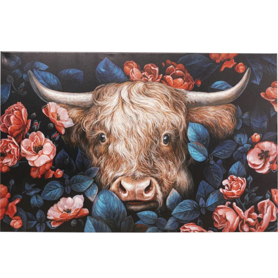 "KARE Design Canvas Wall Art - Floral Yak Painting 140x90cm Modern Home Decor"