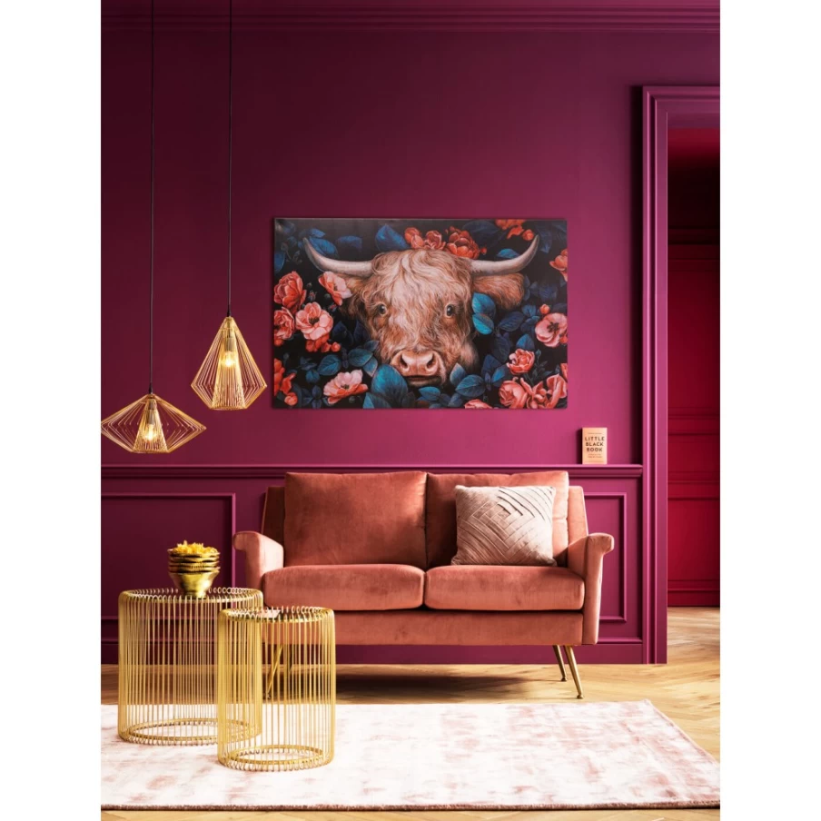 "KARE Design Canvas Wall Art - Floral Yak Painting 140x90cm Modern Home Decor"