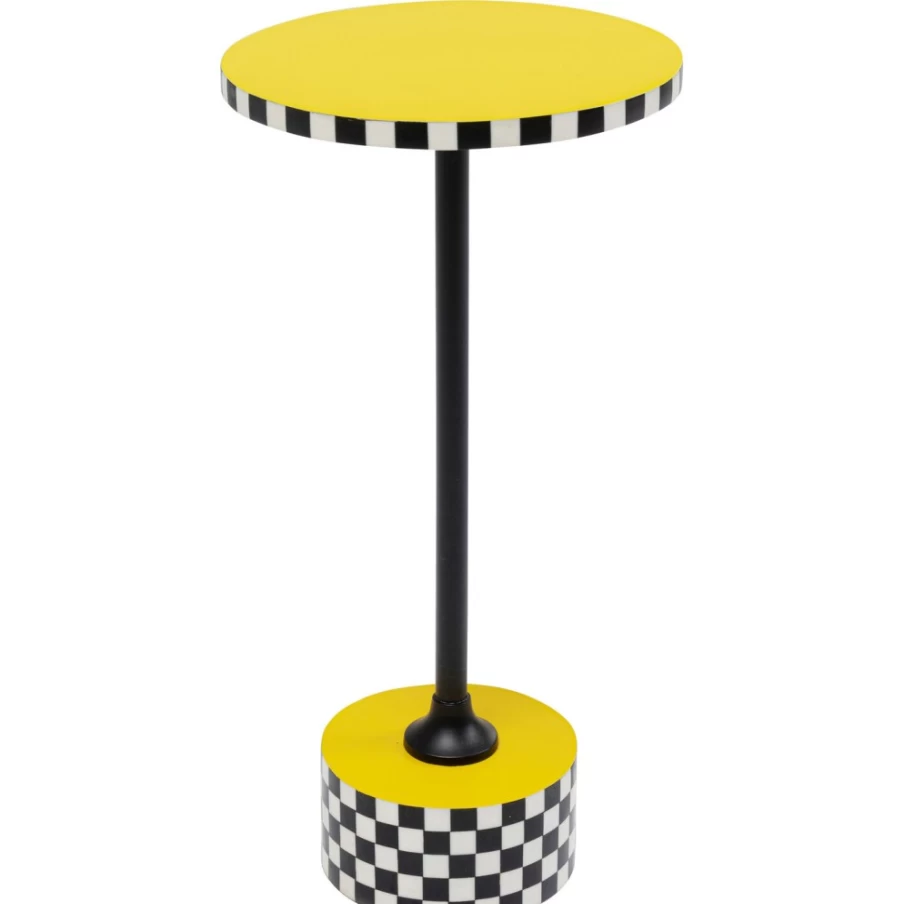 KARE Design Domero Yellow Checkers Side Table - 25cm Modern Accent Table for Living Room