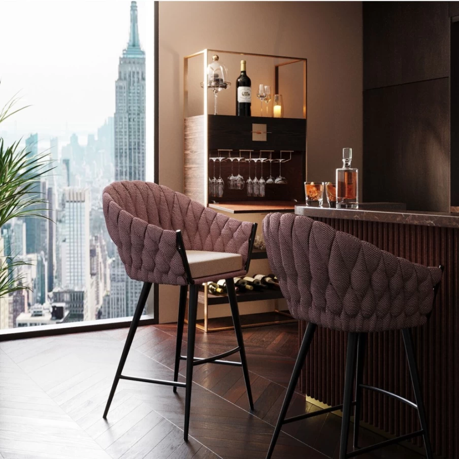 "KARE Design Modern Bar Chair with Knot Tweed Upholstery – Stylish & Comfortable Seating"