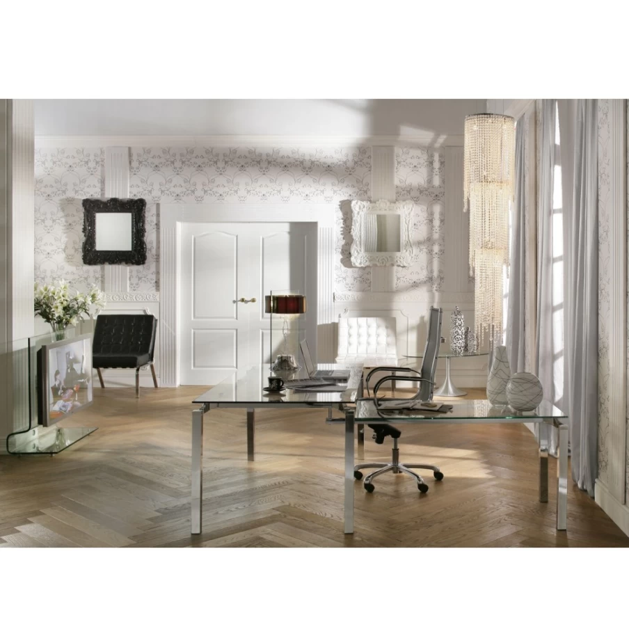 KARE Design Lorenco Modern Corner Desk 210x180cm Chrome Finish Office Workspace