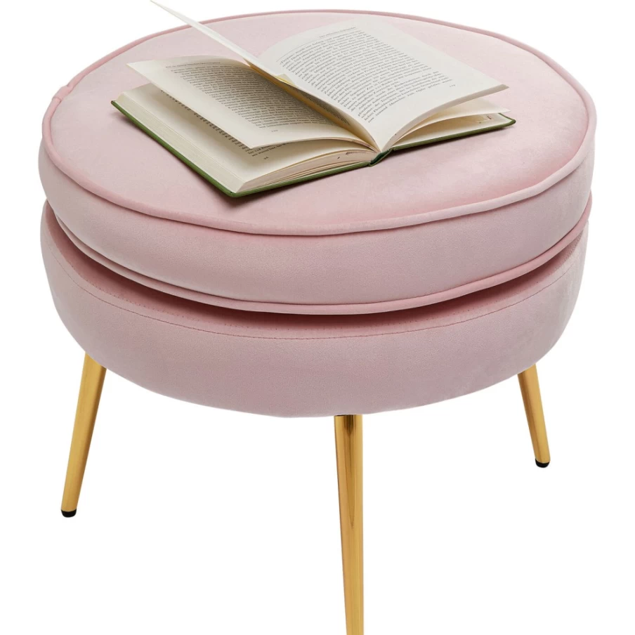 KARE Design Modern Water Lily Stool with Gold Rose Pattern - 50cm Round Accent Stool for Home Decor