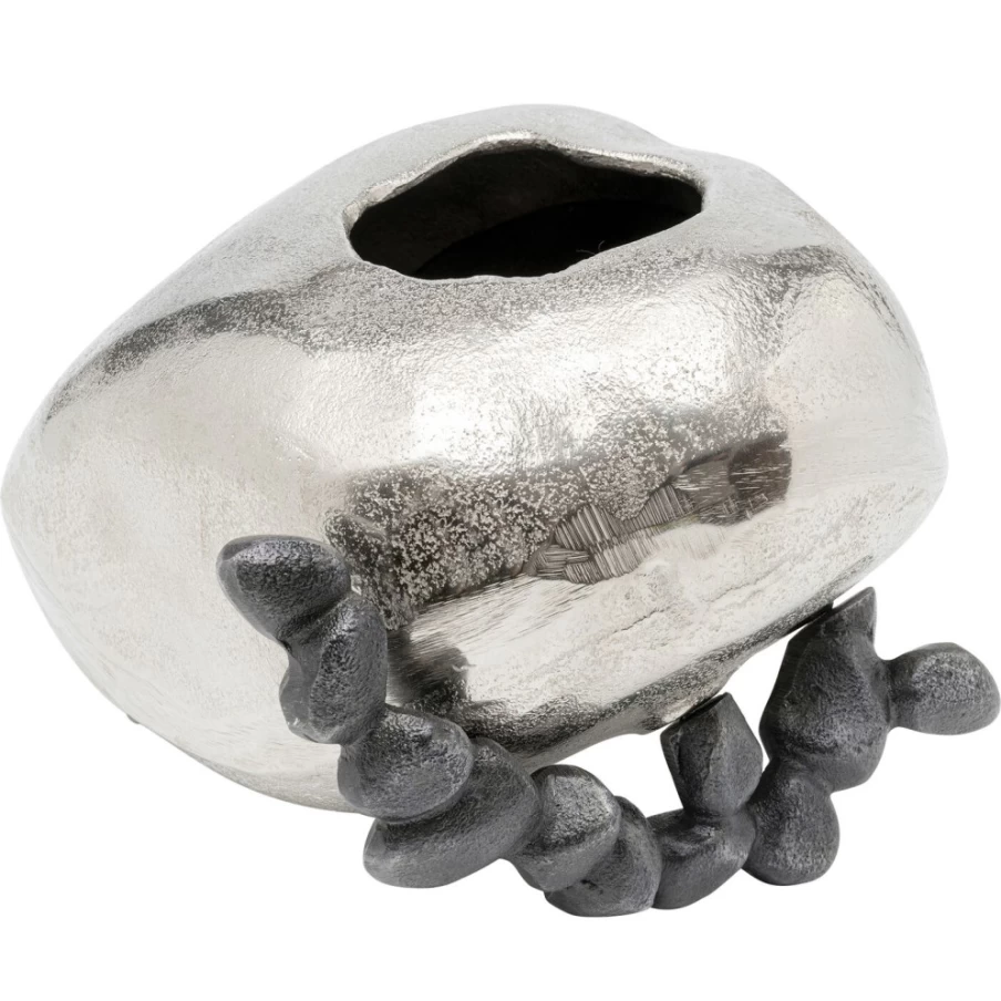 KARE Design Modern Silver Art Vase with Decorative Stones - 21cm Height Home Decor