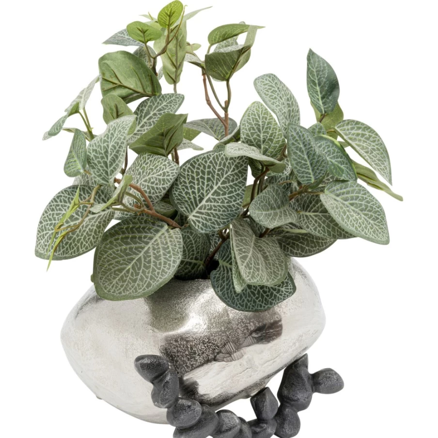 KARE Design Modern Silver Art Vase with Decorative Stones - 21cm Height Home Decor