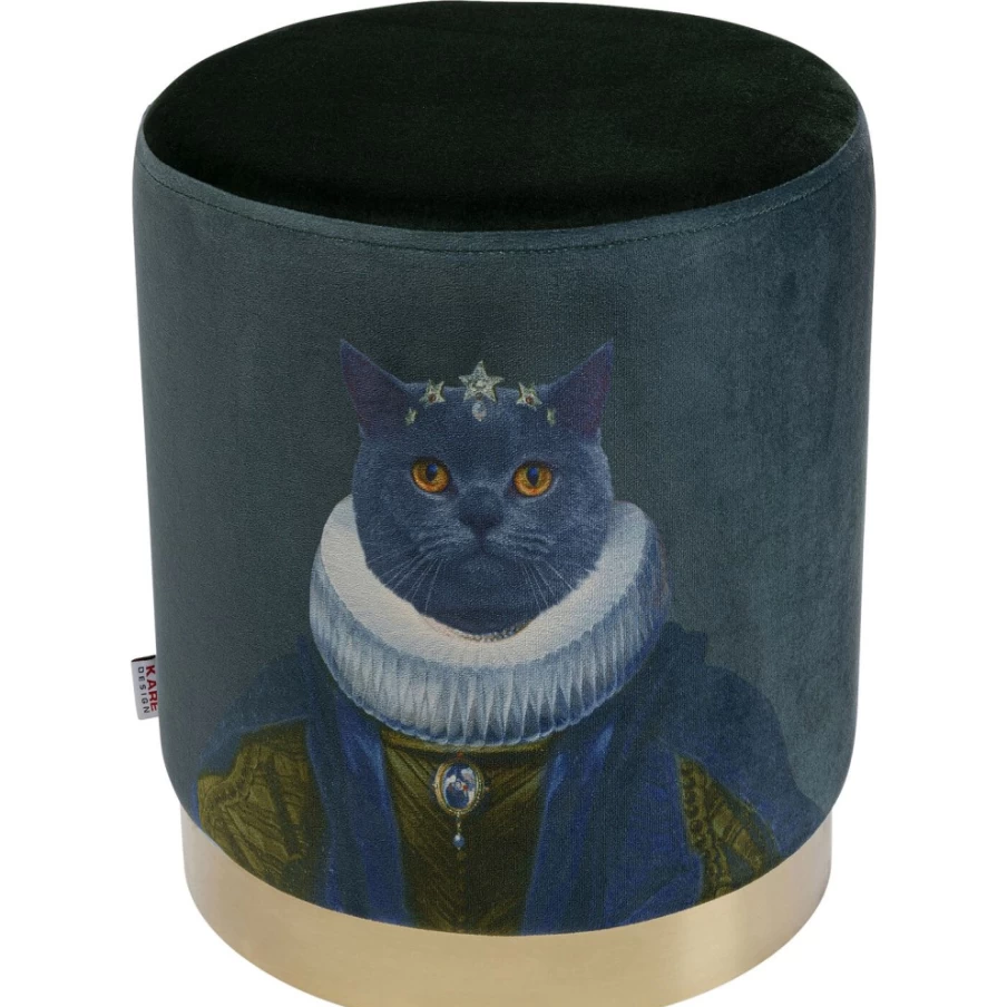 "KARE Design Mr. Cat Stool - Cherry Wood with Brass Legs, 32cm Height"