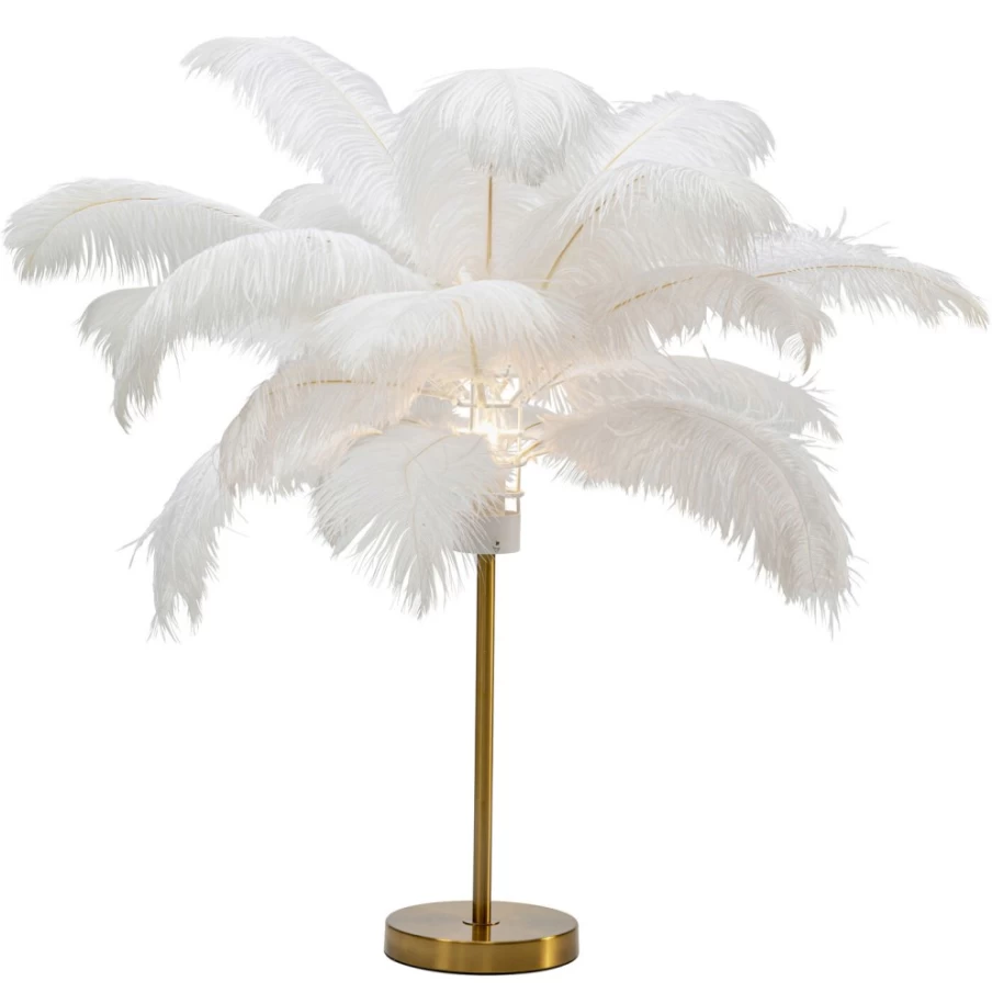 "KARE Design Modern White Feather Table Lamp - 60cm Palm Leaf Style Lighting"