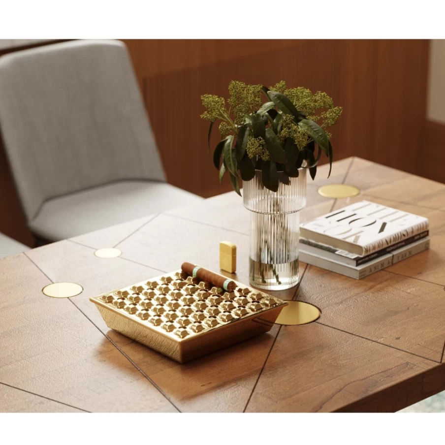 KARE Design Brass Ashtray - Soho Square Style 25x25cm for Modern Home Decor