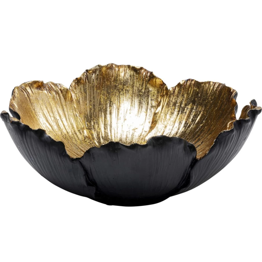 KARE Design Deco Bowl Flower Bloom Black Gold 25cm Decorative Bowl for Modern Home Decor