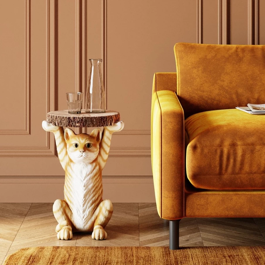 KARE Design Modern Cat Side Table - 33cm Animal-Themed Nightstand for Home Decor