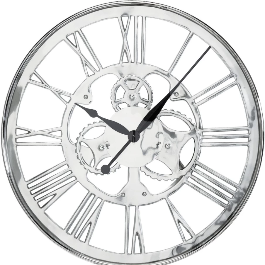 KARE Design Modern Wall Clock with Gear Decor - 60cm Round Silent Non-Ticking Decorative Clock for Living Room