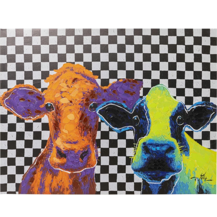 "KARE Design Colorful Cows Canvas Art Print - 120x90cm Modern Wall Decor"