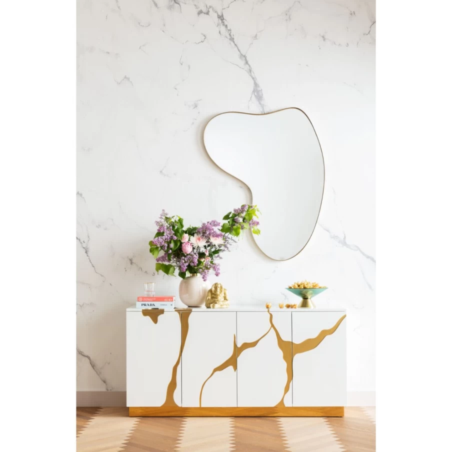 KARE Design Modern Brass Wall Mirror 110X120cm - Elegant Rectangular Decorative Mirror for Living Room & Bedroom