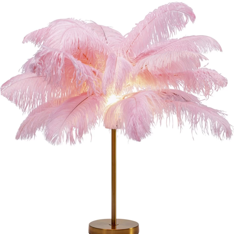 KARE Design Modern Feather Table Lamp in Soft Pink - 60cm Height Palm Shade Elegant Lighting for Home Decor