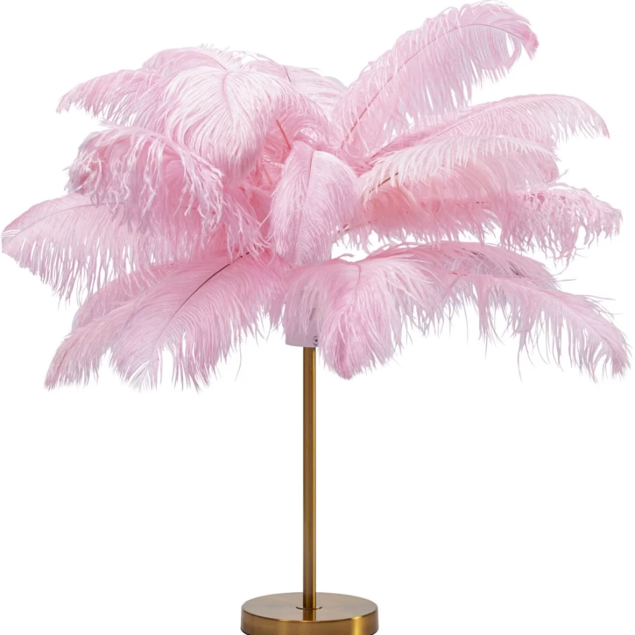 KARE Design Modern Feather Table Lamp in Soft Pink - 60cm Height Palm Shade Elegant Lighting for Home Decor