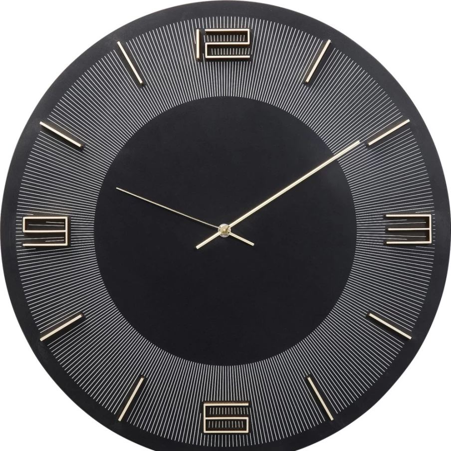 KARE Design Modern Leonardo Wall Clock 49cm Black and Gold Decorative Round Clock