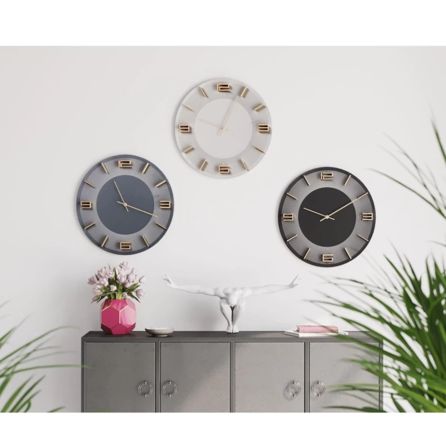 KARE Design Modern Leonardo Wall Clock 49cm Black and Gold Decorative Round Clock