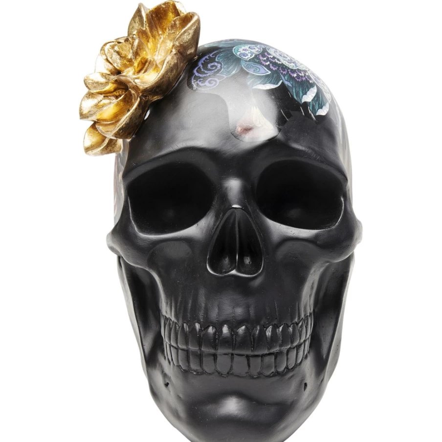 KARE Design Modern Flower Skull Decor - 22Cm Gothic Floral Home Decoration Object