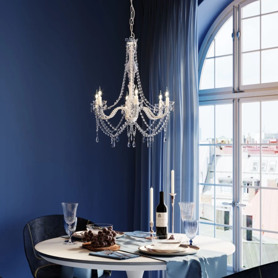 KARE Design Modern 6-Arm Crystal Pendant Light - Starlight Clear Glass Chandelier for Dining Room