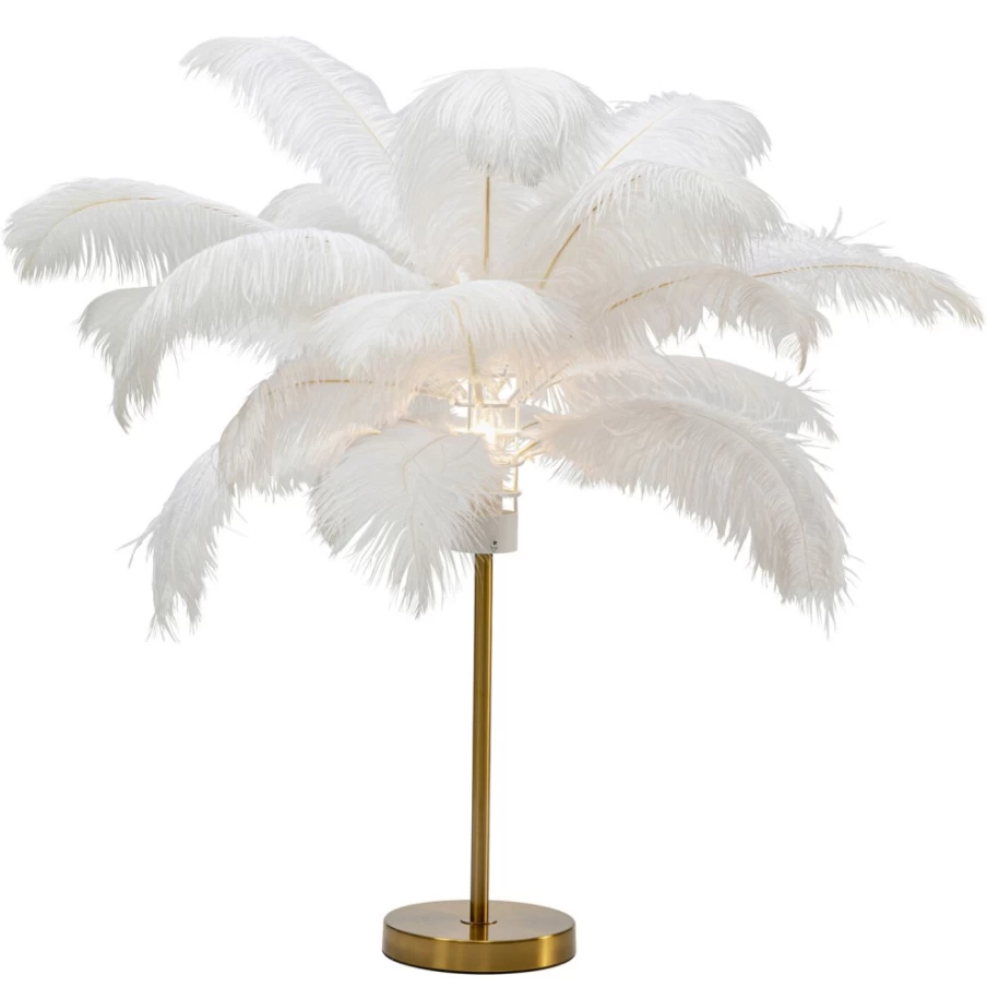 "KARE Design Modern White Feather Table Lamp - 60cm Palm Leaf Style for Home Decor"